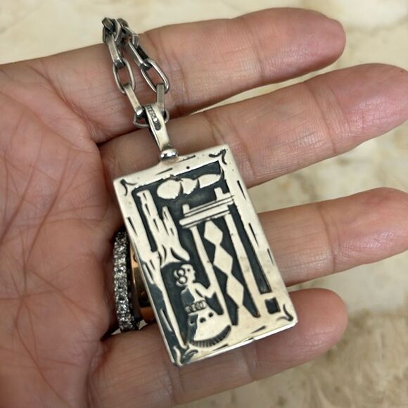 FJ Henry Signed Navajo Reversible Sterling Silver Turquoise Multi-Stone Necklace - Picture 6 of 14